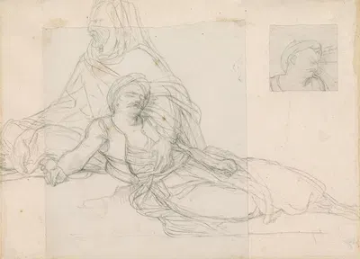 Study of a Seated Egyptian Warrior and His Wounded Comrade for 'Napoleon Pardoning the Rebels at Cairo' by Пьер-Нарцисс…