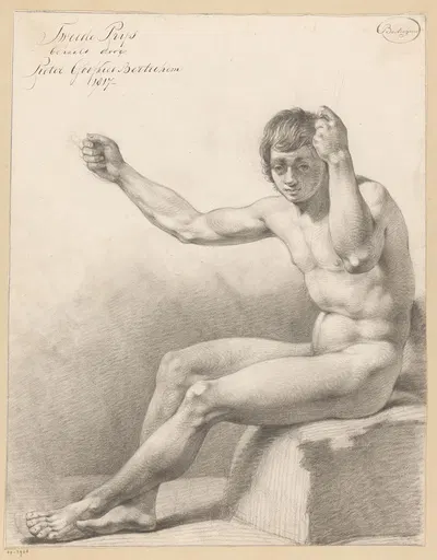 Zittend mannelijk naakt, van opzij gezien by Питер Годфрид Бертихен, 1817 — digital art print download