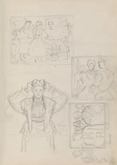 Náčrtník s figur. štúdiami – Krojované ženy by Штефан Полкораб, 1930–1939 — digital art print download