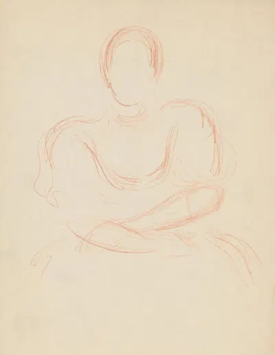 Study of Seated Woman in a Blouse with Large Sleeves by Штефан Полкораб, 1942 — digital art print download
