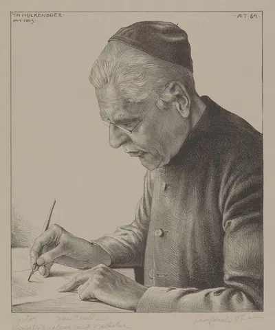 Portret van A.M.C. van Cooth schrijvend by Theo Molkenboer, 1905 — digital art print download