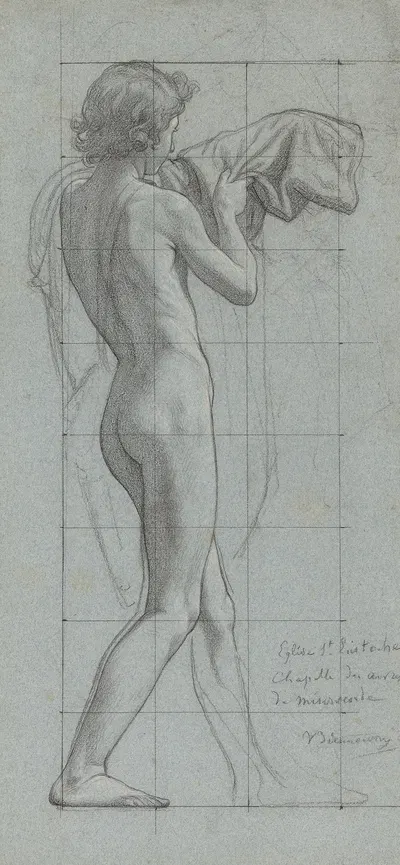 Standing Youth Turned to the Right, Pulling a Piece of Drapery over His Left Arm by Виктор-Франсуа-Элуи Бьеннури, 1854 —…