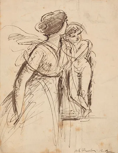 Sketch of a Woman and Child by Уильям Эдвард Фрост — digital art print download