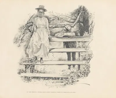 In the spring a young man's fancy lightly turns to thoughts of love by J. Campbell Phillips, 1899 — digital art print…