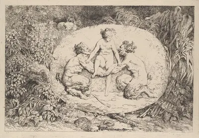 Nymph supported by two satyrs by Жан-Оноре Фрагонар, 1763 — digital art print download