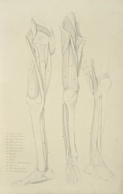 Three views of musculature of the leg by M.A. Nattali, 1833 — digital art print download