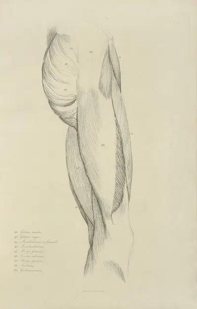 View of musculature of the upper leg and buttock by M.A. Nattali, 1833 — digital art print download