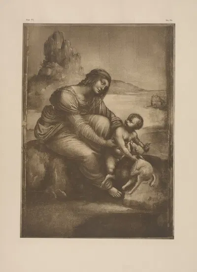 Drawing of blessed virgin and child with lamb by P. & D. Colnaghi, 1900 — digital art print download