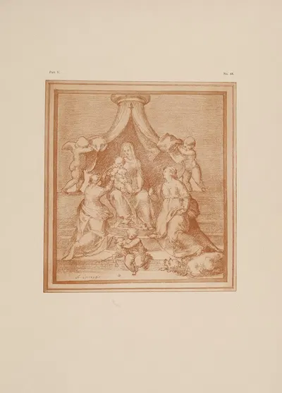 Drawing of blessed virgin and child with St. Catherine and St. Margaret by P. & D. Colnaghi, 1900 — digital art print…
