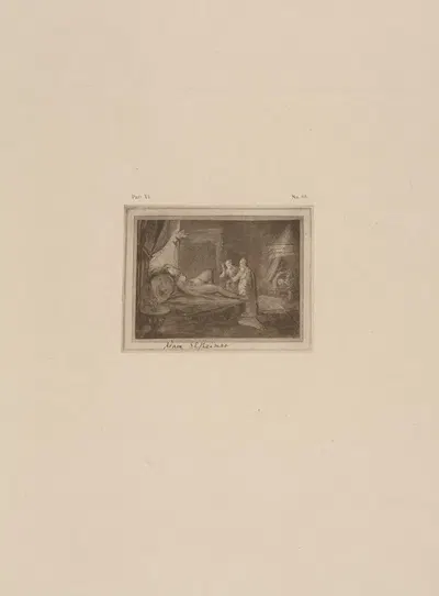 Drawing of reclining figure on a bed with two standing figures by P. & D. Colnaghi, 1900 — digital art print download