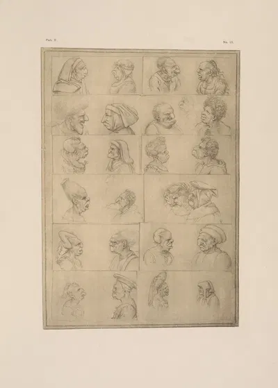 Drawings of grotesque heads by P. & D. Colnaghi, 1900 — digital art print download