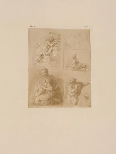 Isaac Oliver – Woman playing lute, woman reclining, other figures in poses by P. & D. Colnaghi, 1900 — digital art print…