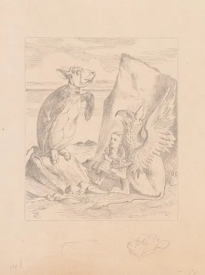 Drawing of the Mock Turtle and Gryphon sing to Alice by Сэр Джон Тенниел, 1866 — digital art print download