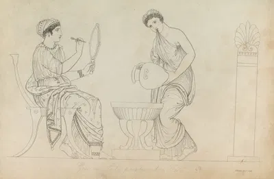 Grecian lady painting her face by Thomas Baxter, 1814 — digital art print download