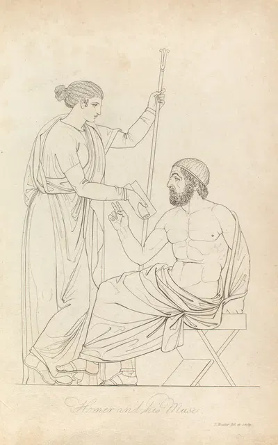 Homer & his muse by Томас Бакстер, 1814 — digital art print download