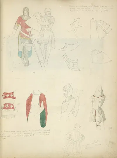 Two knights one with sword, the other with shield,1348; Various sections of armor by Stewart Watson, 1840 — digital art…