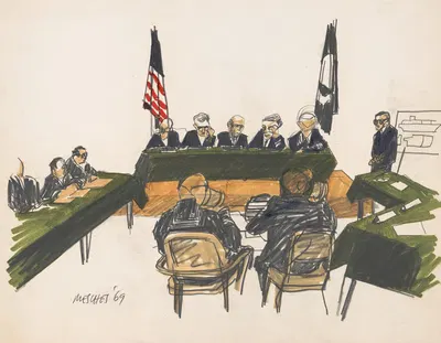 Five admirals at a court of naval inquiry, led by Vice-Admiral Harold G. Bowen, Jr., in Coronado, California by Арнольд…