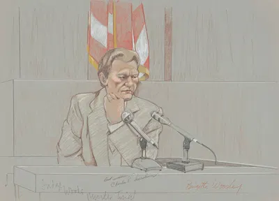 Charles Harrelson on the witness stand during his trail for the murder of Judge John H. Wood. Jr. by Brigitte Woosley, 1982…