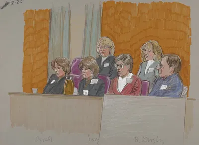 Jurors listening during Oprah Winfrey's trial by Brigitte Woosley, 1998 — digital art print download