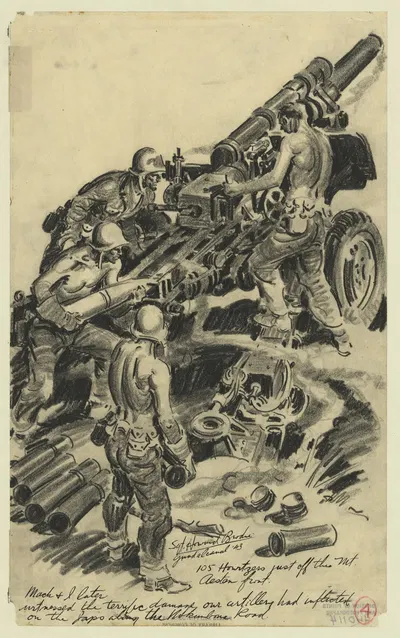 105 howitzers just off the Mt. Aesten front by Howard Brodie, 1943 — digital art print download
