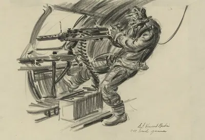 B-17 waist gunner by Howard Brodie, 1942-1943 — digital art print download