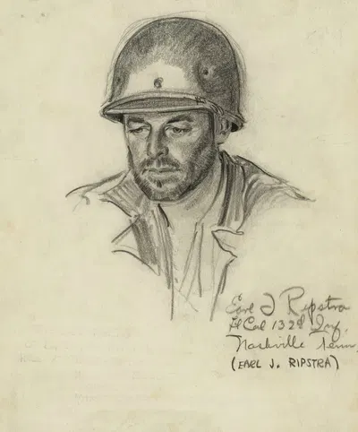 Earl J. Ripstra Lt Col 132d Inf. Nashville Tenn. by Howard Brodie, 1942-1943 — digital art print download