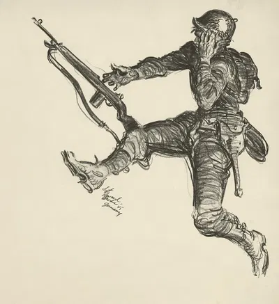 Head wound by Howard Brodie, 1945 — digital art print download