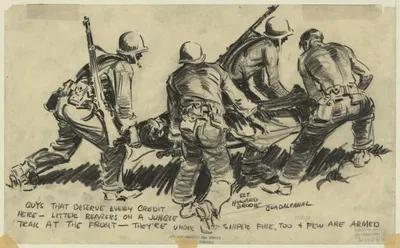 Litter bearers on a jungle trail at the front by Howard Brodie, 1942 — digital art print download