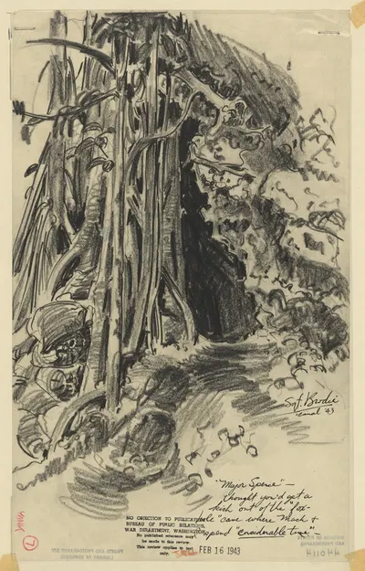 'Major Spence' – thought you'd get a kick out of the 'fox-hole' cave where Mack & I spend 'considerable time' by Howard…