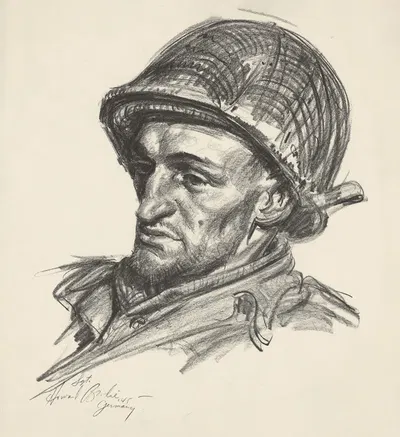 Platoon runner Joe Esz by Howard Brodie, 1945 — digital art print download