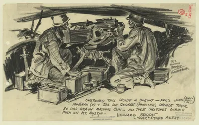 Sketched this inside a dugout by Howard Brodie, 1942-1943 — digital art print download