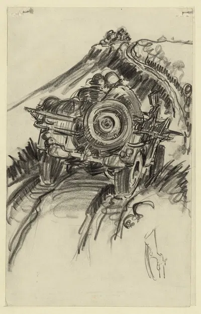 Taking a 'K.I.A.' down a jeep trail from Mt. Aestin [i.e. Mt. Austen] Guadalcanal by Howard Brodie, 1942-1943 — digital art…