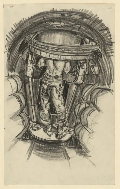 Top turret B-17 made from sketch notes by Howard Brodie, 1943 — digital art print download