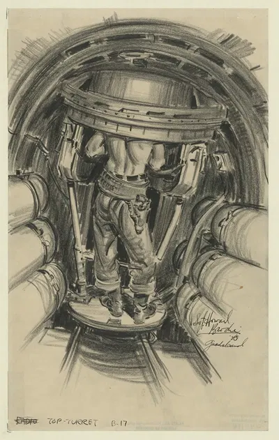 Top turret B-17 by Howard Brodie, 1943 — digital art print download