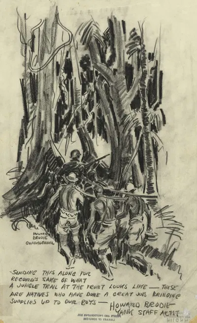 What a jungle trail at the front looks like by Howard Brodie, 1942-1943 — digital art print download