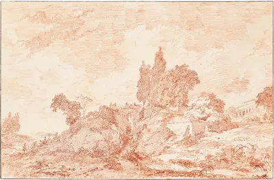A wooded landscape with a distant villa by Жан-Оноре Фрагонар — digital art print download