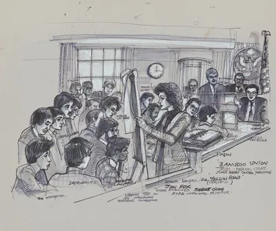 Bamboo Union trial, Federal Court, Judge Robert Carter presiding by Joseph Papin, 1986 — digital art print download