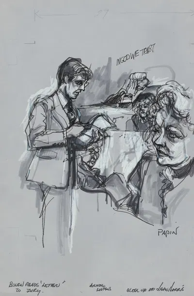 Prosecutor George Bolen reading to the jury a letter Jean Harris sent to Dr. Herman Tarnower by Joseph Papin, 1981 —…