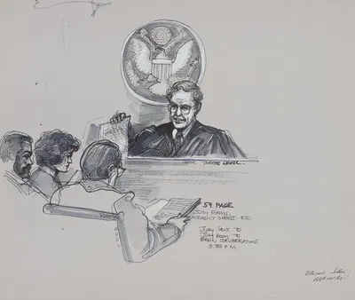 Jury sent to jury room to begin deliberations 3:30 pm by Joseph Papin, 1987 — digital art print download