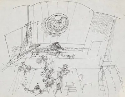 Overhead view of courtroom for the Patty Hearst trial, San Francisco, California by Joseph Papin, 1976 — digital art print…