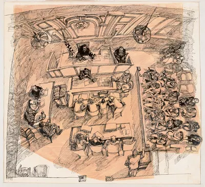 Overhead view of unidentified courtroo by Joseph Papin — digital art print download