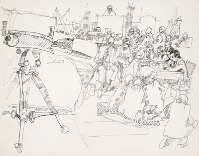 Press room, perhaps in the Senate, during the Watergate hearings by Joseph Papin, 1973 — digital art print download