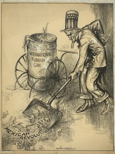 Uncle Sam picking up Mexican revolutionists with a shovel for the international rubbish can by Нельсон Грин, 1915 — digital…