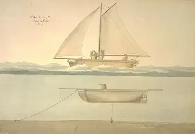 Submarine. Vessel under sail and anchored by Роберт Фултон, 1806 — digital art print download