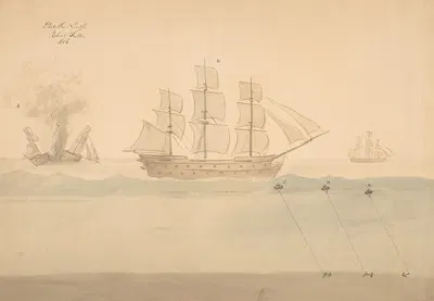 View of ships and mines by Robert Fulton, 1806 — digital art print download