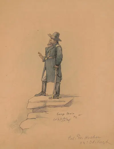 Colonel Frederick Hecker, Twenty-fourth Illinois, Camp Nevin, Kentucky by Адольф Мецнер, 1861 — digital art print download