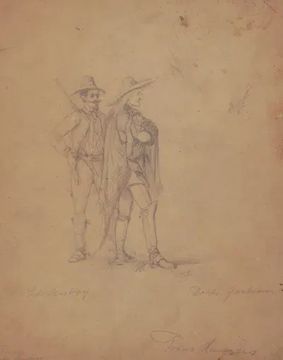 Portrait of two Texas Rangers, standing facing right by Adolph Metzner, 1862 — digital art print download