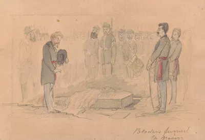Private Xavier Blodier's funeral, Camp Nevin, Kentuck by Адольф Мецнер, 1861 — digital art print download