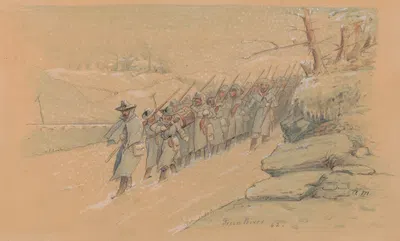 Return from picket duty, Green River, Kentucky, February 1862 by Адольф Мецнер, 1862 — digital art print download