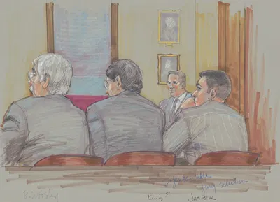 John William 'Bill' King, seated at defense table during jury selection at his trial for the murder of James Byrd, Jr by…